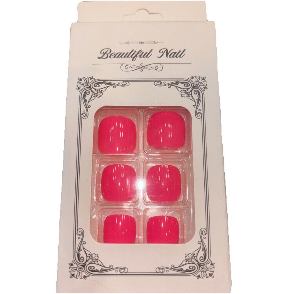 Press on Nails Short Toenail Square Pink Fake Nails